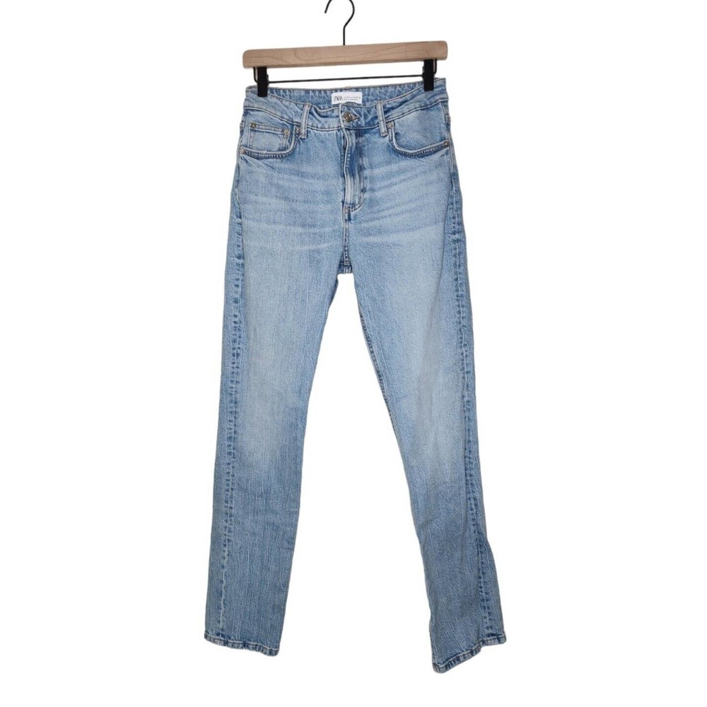 ZARA High Rise Split Hem Jeans Light Wash Womens Size 4 99% Cotton